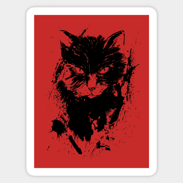 black cat on red Sticker by NemfisArt